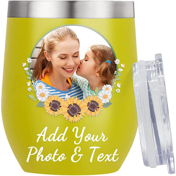 Wine Tumbler Printing With Lid, 12oz Stainless Steel Insulated Custom Photo Wine Tumbler Cups