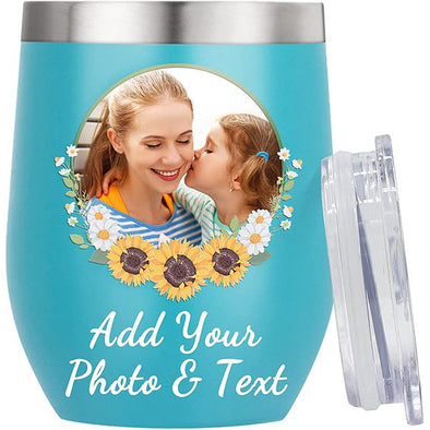 Personalized Photo Wine Tumblers With Lid, 12oz Stainless Steel Insulated Custom Wine Tumbler Cups