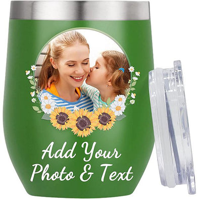 Photo Wine Tumblers With Lid, 12oz Stainless Steel Insulated Custom Wine Tumbler Cups