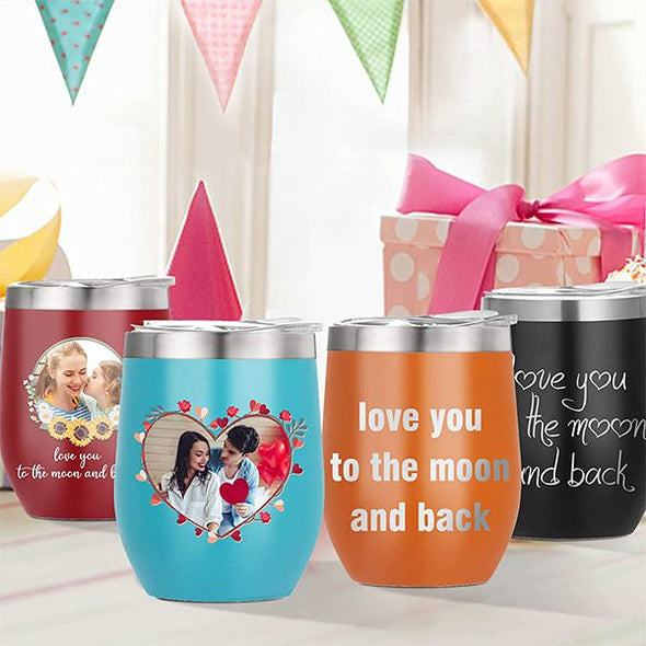 Personalized Wine Tumblers With Lid, 12oz Stainless Steel Insulated Custom Wine Tumbler Cups