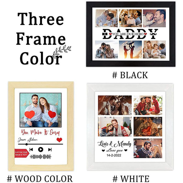 Personalized Photo Collage Prints Frame, Custom Picture Poster with Wooden Frame for Dad