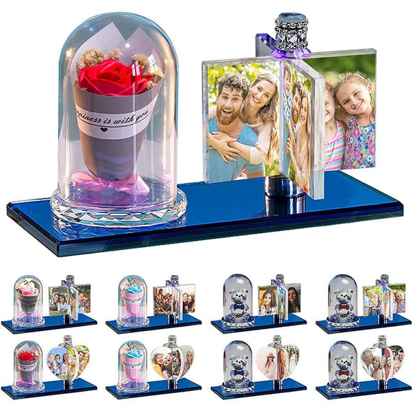 Personalized Customized 4 Photo Rotate Windmill Photo Frame, Custom Rotating Crystal Lamp LED Light - Rectangle Red Rose