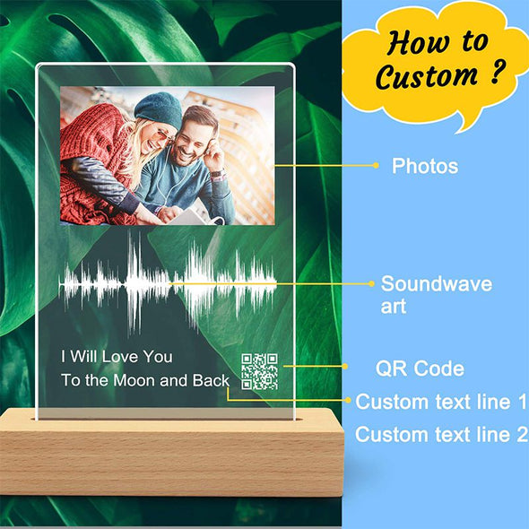 Personalised Sound Wave Artwork Acrylic Photo Plaque with QR Code, Custom Soundwave Art Acrylic Night Light for Mother's Day,Father's Day