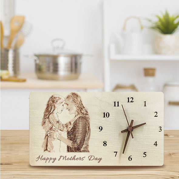 Personalized Wooden Clock with Photo, Custom Text Picture Engraved Desk Clock Personalized Wall Clock