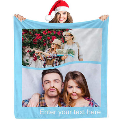 Personalized Blankets with 2 Photos Collage,Custom Throw Blanket Pictures Name Text for Family Friend Gifts