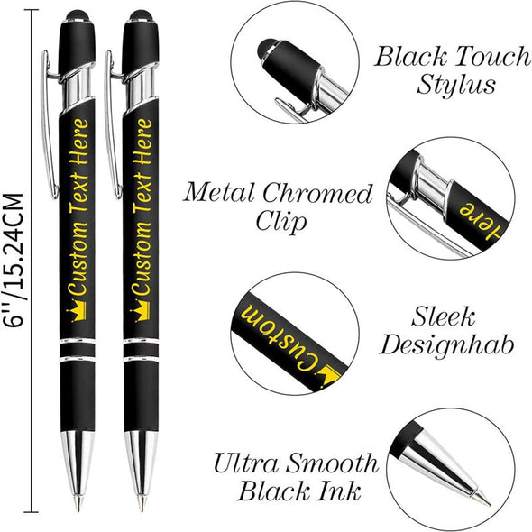 Personalized Pens with Name Custom Printed Ballpoint Pens with Stylus Tip Customized Smooth Writing Pens-Black