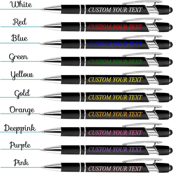 Personalized Pens with Name Custom Printed Ballpoint Pens with Stylus Tip Customized Smooth Writing Pens-Black
