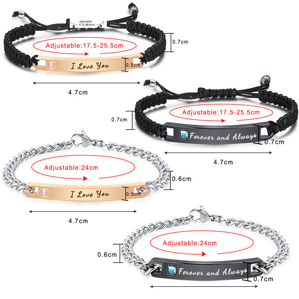 Personalized  Bracelets Engraved Inspirational Bracelets for Women Men Couples Braided Rope - amlion