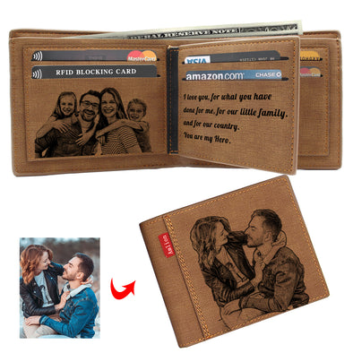 Personalized Wallets Men, Custom Engraved Mens Photo Wallets with Text Pictures for Him Dad Son-Brown2 - amlion