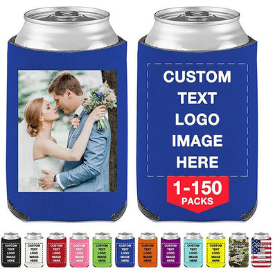 (10-150)PCS Custom Beer Can Cooler Sleeves Bulk, Personalized Insulated Beverage Bottle Holder with Logo Image Text