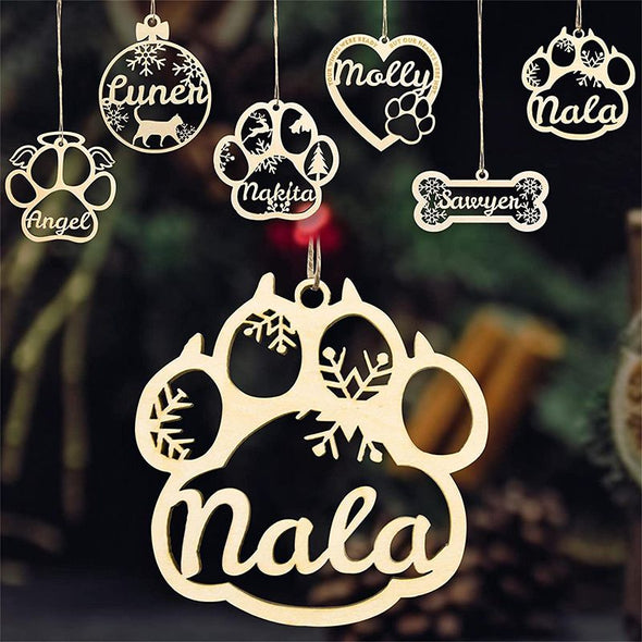 Personalized Cat Paw Wooden Ornament, Custom Paw Shaped Christmas Ornament with Pet's Name