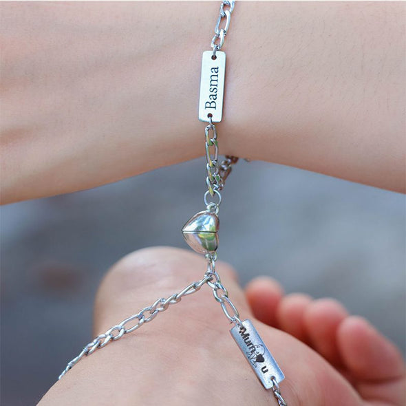 Personalized Chain Magnetic Couple Bracelet, Engraved Matching Bracelets for Couples