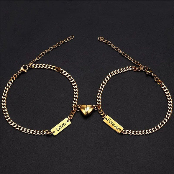 Custom Chain Magnetic Couple Bracelet, Engraved Matching Bracelets for Couples