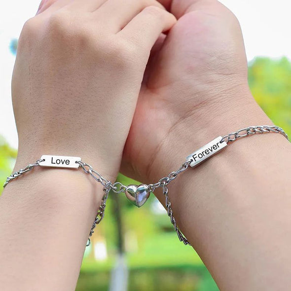 Personalized Chain Magnetic Couple Bracelet, Custom Engraved Matching Bracelets for Couples