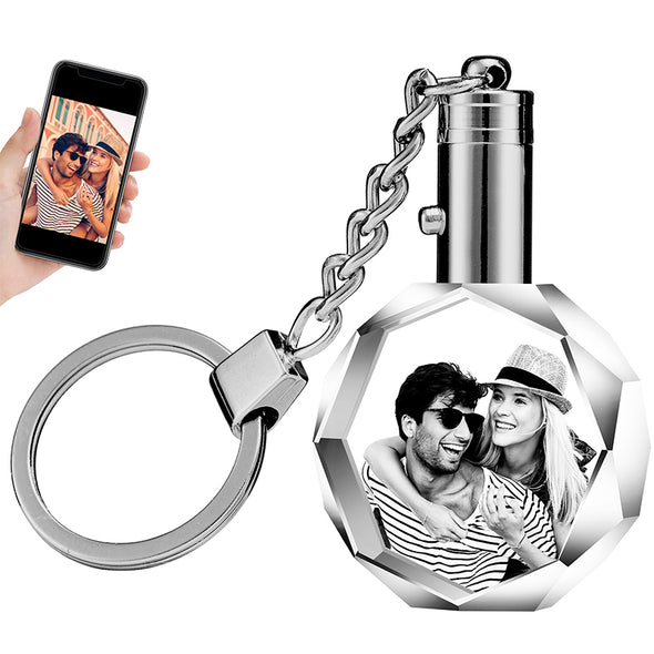 Custom Personalized Round Crystal Keychain with Picture Photos Engraved for Valentine's Day,Mothers Day