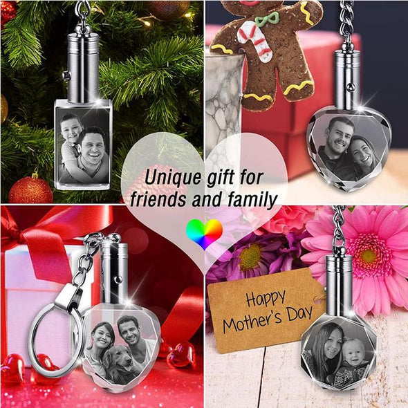 Custom Personalized Rectangle Crystal Keychain with Picture Photos Engraved for Valentine's Day,Mothers Day