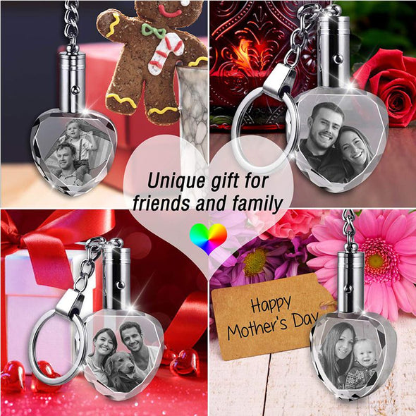 Custom Personalized Heart Crystal Keychain with Picture Photos Engraved for Valentine's Day,Mothers Day