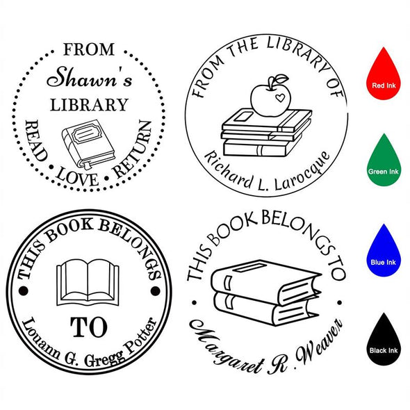Custom Stamp Self Inking,Personalized Stamp Return Address,1-5/8" Diameter, Round Book/Classroom/Library/Teacher Stamp - amlion