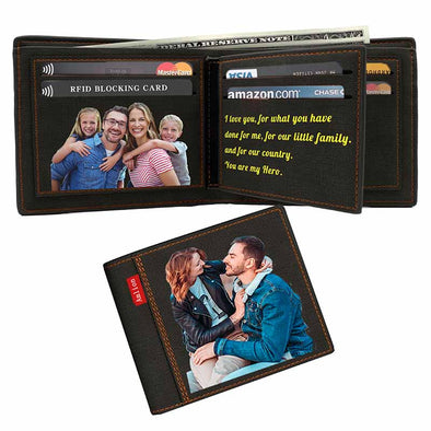 Custom Photo Wallet, Personalized Print Photo Wallets for Men Father Day Gifts Black - amlion