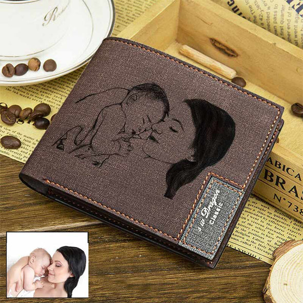 Custom Engraved Wallet, Personalized Photo Leather Men Wallets for Dad Father Day Gifts- Dark Brown - amlion