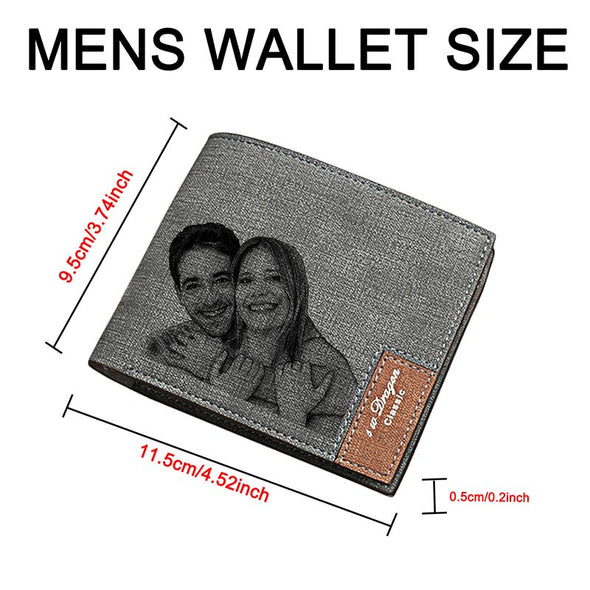Custom Engraved Wallet, Personalized Photo Men Wallets for Dad Boyfriend Son Him Grey - amlion