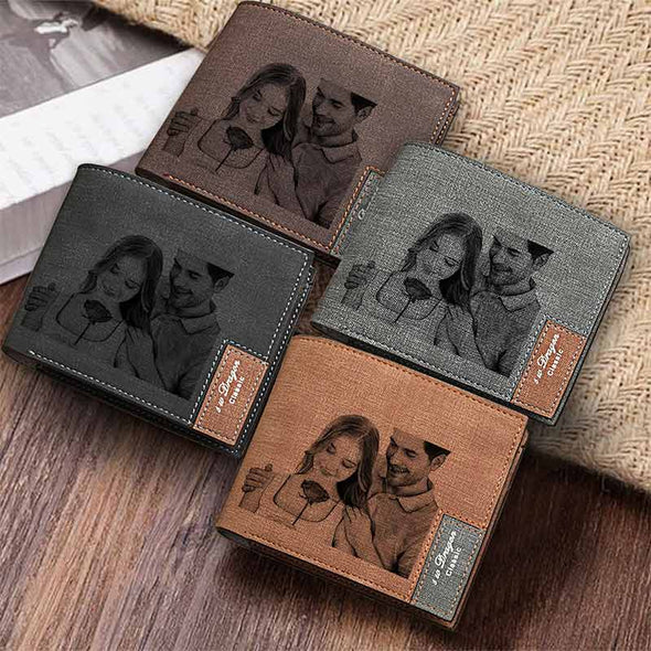 Custom Engraved Wallet, Personalized Photo Leather Men Wallets for Dad Father Day Gifts- Dark Brown - amlion