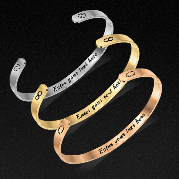 Engraved Inspirational Bracelets Personalized for Women, Custom Cuff Bangle Bracelet Customized Gift,Gold - amlion