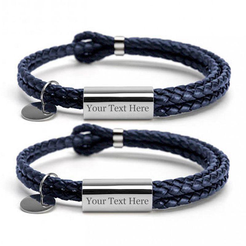 Custom Couple Bracelet, PCS Personalized Engraved Double Woven