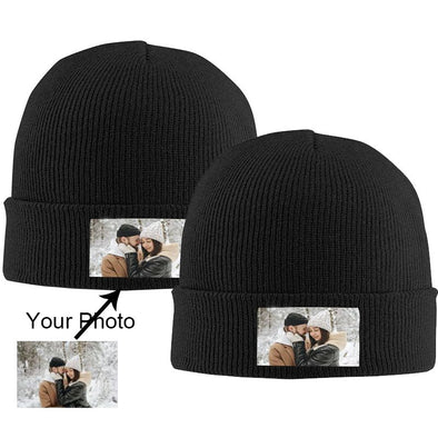 Custom Beanie Hat with Photo/Text for Couple, Personalized Winter Knit Cap Hats for Men Women-2PCS