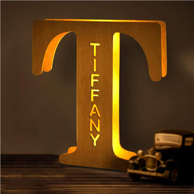 Personalized Wood Letter Wall Light, Custom Woodcut Alphabet Night Light-7.5*7.1in