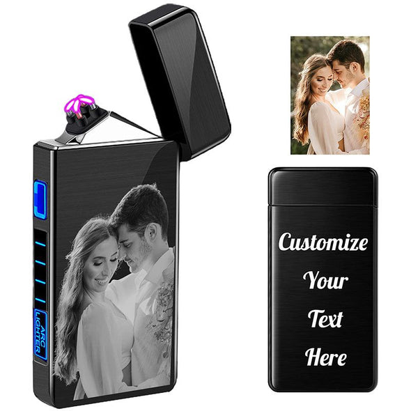 Photo Engraved Lighter, Personalized Photo Engraved Electric Lighter Rechargeable for Men, Dad, Boyfriend