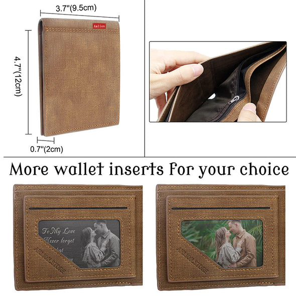 Amlion Custom Engraved Wallet for Fathers Day Gift, Personalized Photo Men Wallets for Him Dad or Son