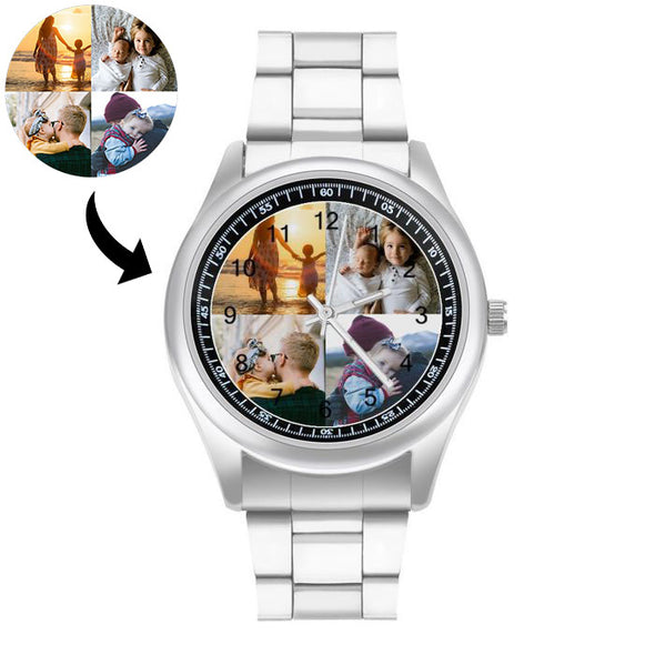 Fathers Day Gifts Personalized Picture Watches, Custom Photo/Text Stainless Steel Watches for Men, Dad