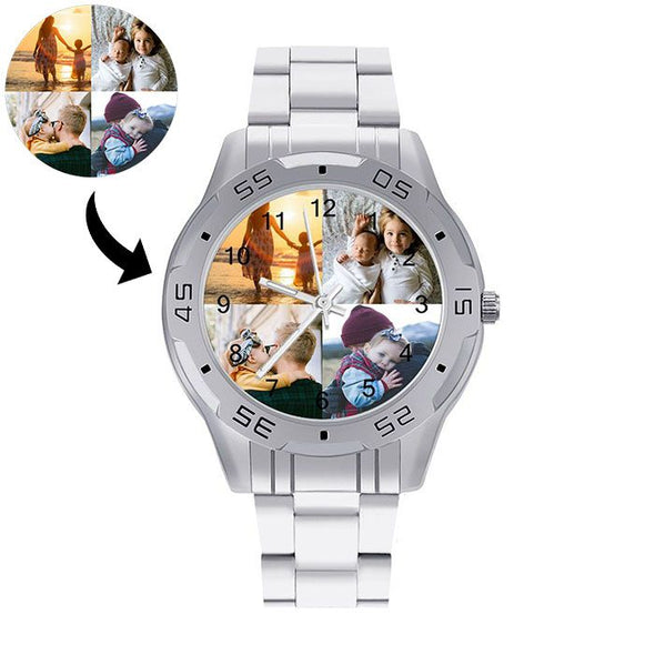 Fathers Day Gifts Personalized Picture Watches, Stainless Steel Custom Photo Text Watches for Men, Dad
