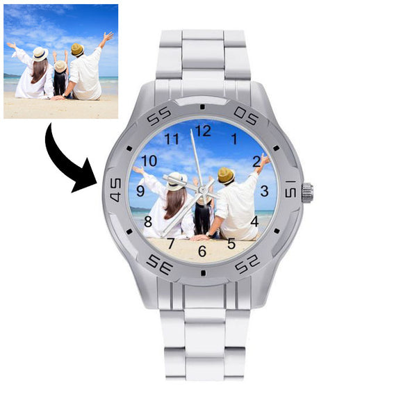 Fathers Day Gifts Personalized Picture Watches, Stainless Steel Custom Photo Text Watches for Men, Dad