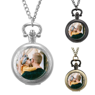 Fathers Day Gift Personalized Pocket Watches, Custom Photos Vintage Pocket Watch with Chain for Men, Dad