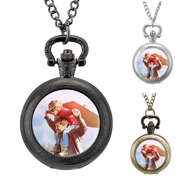 Fathers Day Gift Personalized Pocket Watches, Custom Photos Vintage Pocket Watch with Chain for Men, Dad