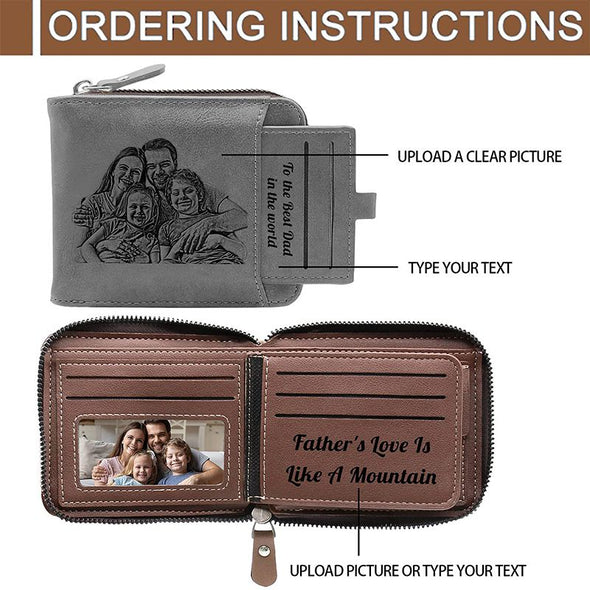 Father's Day Gifts - Personalized Engraved Wallets for Men,Custom Zipper Wallet with Photo for Father,Husband,Son-Gray