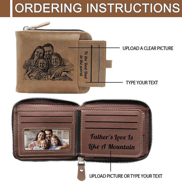 Custom Zipper Wallets for Men,Personalized Wallet with Photo Text for Father,Husband,Son-Light Brown