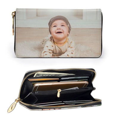 Women's Long Style Custom Photo Zipper Wallet, Two side 3D Print Wallet for Wife, Mother