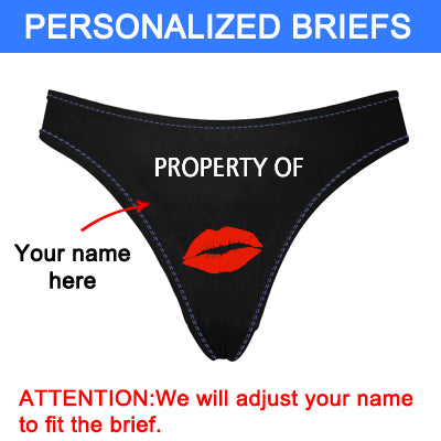 Personalized Property of Name Black Thong Panty - amlion