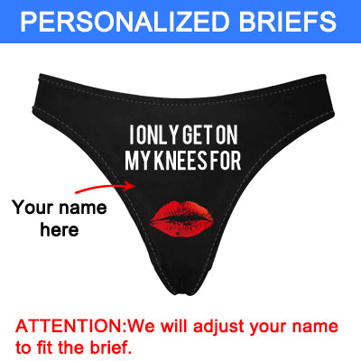Personalized Name "Get On Knees For"  Black Thong Panty - amlion