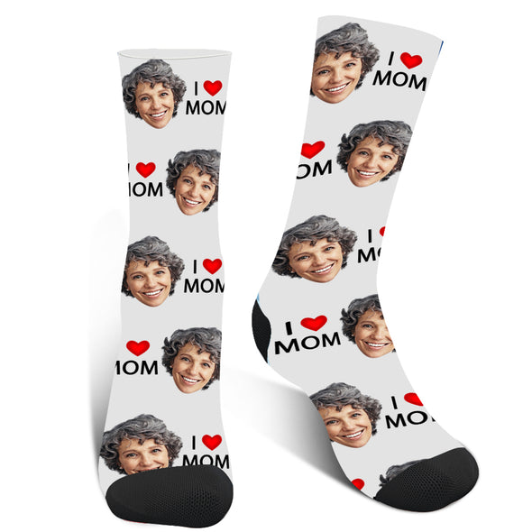 Custom Photo "I Love Mom" Face Socks - amlion