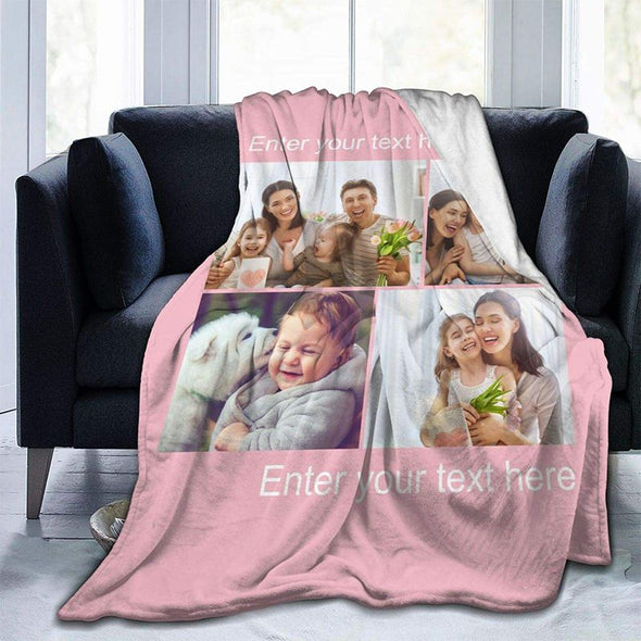 Personalized Blankets with 4 Photos Collage,Custom Throw Blanket Pictures Name Text for Gifts