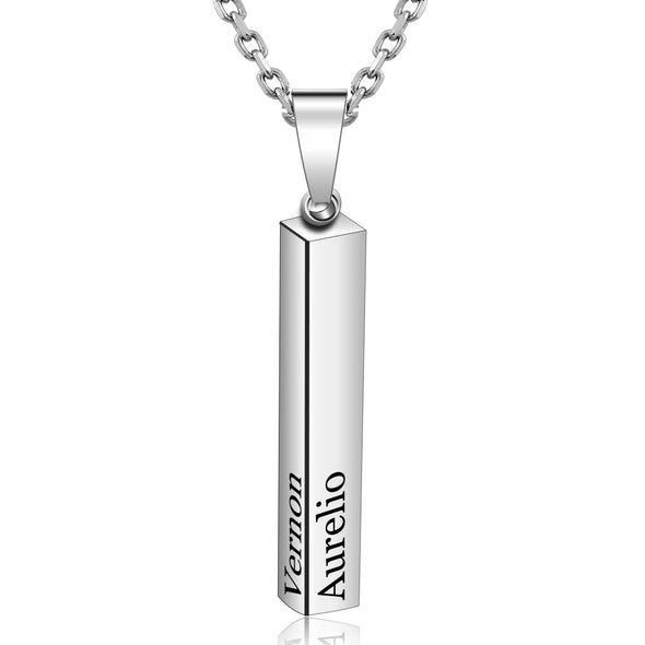 Personalized Necklace,Custom 3d Bar Engraved Pendant Necklace,Silver - amlion