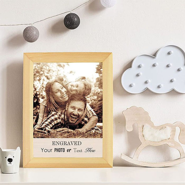 Personalized Wood Picture Frame, Engrave Photo Plaque for Mother’s & Father's Day, Christmas Gift