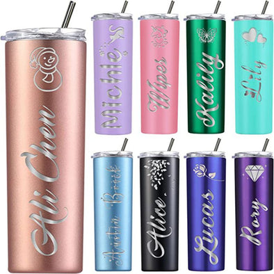 Personalized Skinny Tumbler 20 Oz, Customized Engraved Stainless Steel Tumblers for Mother's Day Father's Day Gift