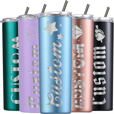 Personalized Skinny Tumbler 20 Oz, Customized Engraved Stainless Steel Tumblers for Mother's Day Father's Day Gift