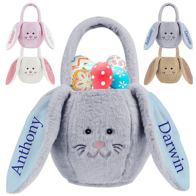 Personalized Easter Basket with Name, Custom Plush Buny Ears Easter Baskets Gift