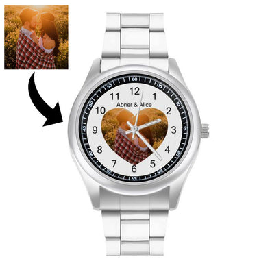 Fathers Day Gifts Personalized Photo Watches, Custom Image/Text Stainless Steel Watches for Men, Dad, Boyfriend